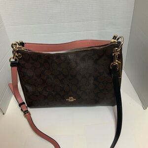 Coach Mia Shoulder Bag Signature Canvas Brown Pink F28967 Crossbody Large